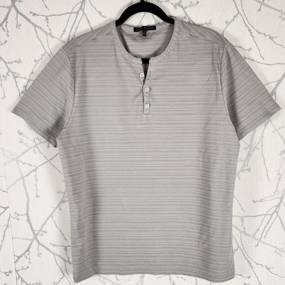 Robert Barakett Silver Striped Textured Short Sleeve Henley - Picture 1 of 3